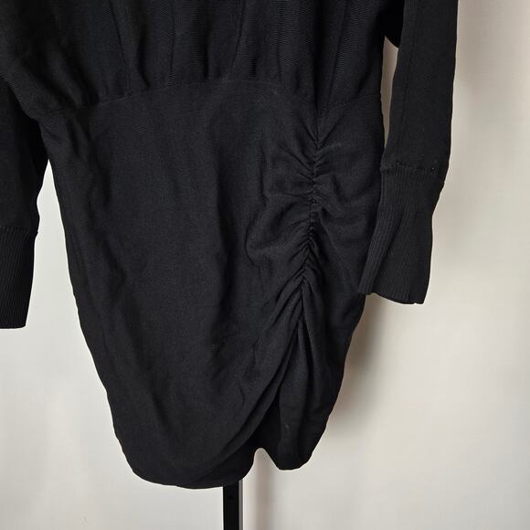 Lovers and Friend Black Long Sleeve Knit Dress Turtle Funnel Neck Slit Ruched L - Picture 2 of 7